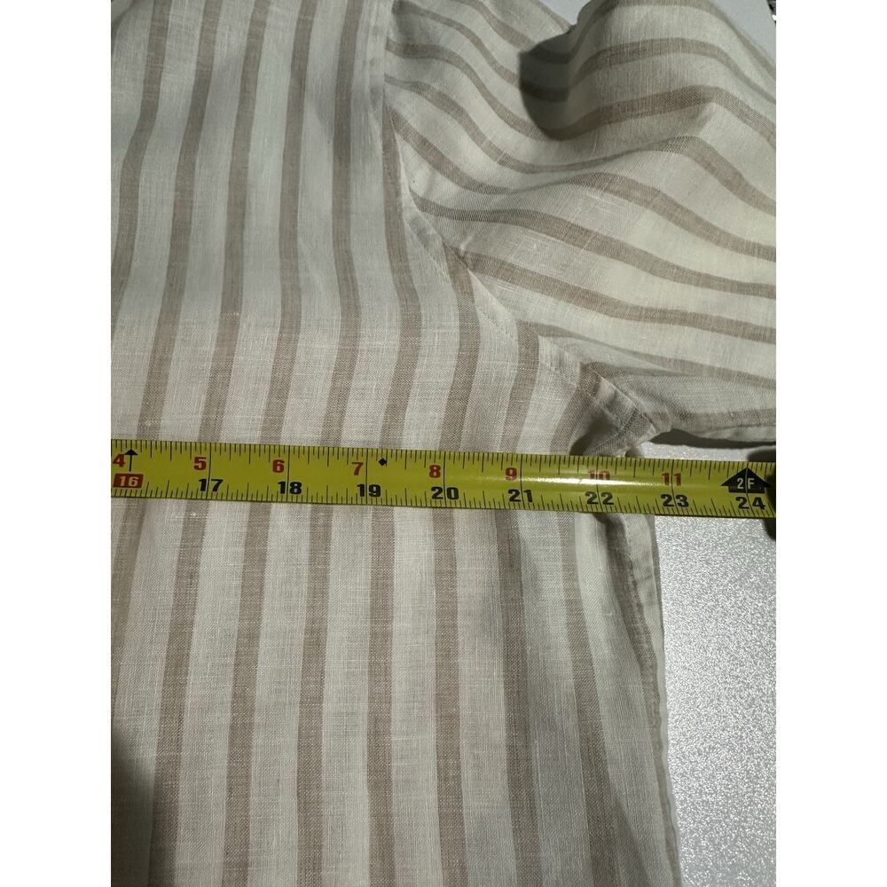 Chicos Womens Sz 2 L Beige Stripe Linen Button Up No Iron Tunic Top 3/4 Sleeve - Picture 6 of 10